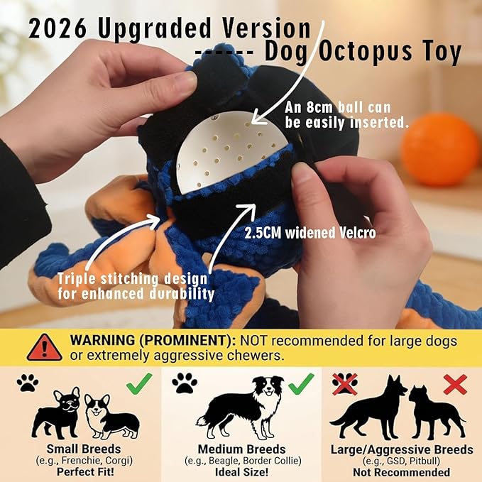 Self Moving Interactive Octopus Dog Toy Set with 2 Balls - Automatic Bouncing Wobble Ball & Durable Chew Ball, 4-in-1 Squeaky Plush Enrichment Toy to Keep Them Busy for Medium Large Dogs