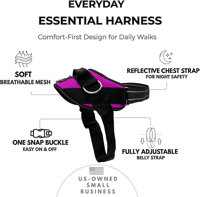 ShawnCo Essential Dog Harness, No-Pull Pet Vest with 3 Leash Clips, No Choke, Reflective, Adjustable and Padded, for Easy Walking and Training for Small, Medium and Large Dogs (Orchid, M)