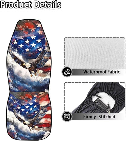 Waterproof Car Seat Cover Elastic Fabrics American Flag Eagle Car Front Seat Protector Breathable Car Seat Cover Easy Installation Universal for Cars Truck SUV Van