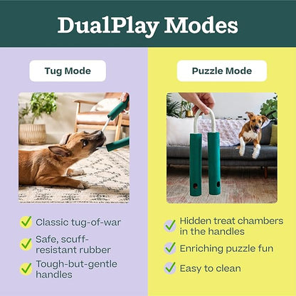 WOOF Nomchucks - Dual Puzzle Feeder Enrichment Dog Toy and Tug Toy with 3 Interactive Zones - Designed with Long-Lasting Nylon Rope and Natural Rubber - Pairs Puzzle Treats