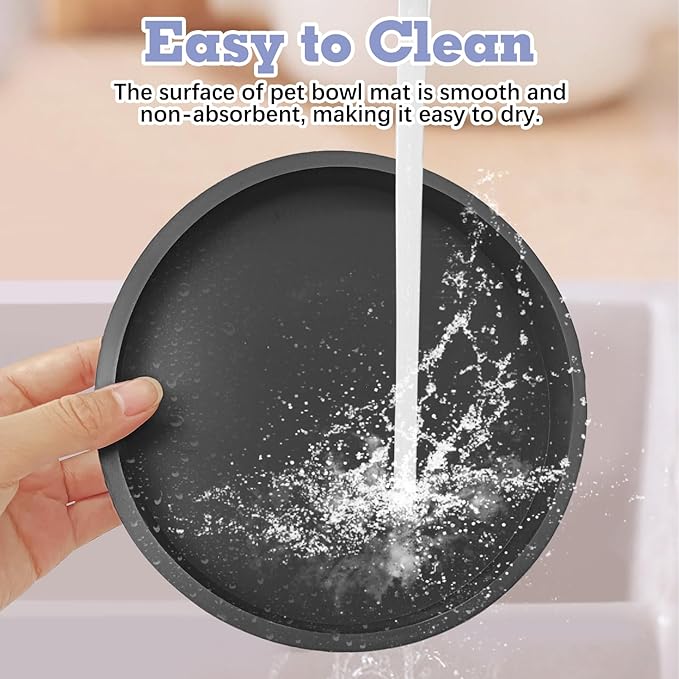 BNOSDM 2 Pack Cat Feeding Mat Pet Silicone Food Mat Black Dog Feeding Mats for Food and Water Nonslip Waterproof Feed Mats Round Eating Plate for Small Cats and Dogs (7.1in)