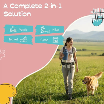 Love Wag & Play Dog Water Bottle with Food Bowls, Portable Stainless Steel Bottle for Dogs, Leakproof Travel Design with Detachable Bowls for Walks, Hikes and Outdoor Adventures (32 oz)