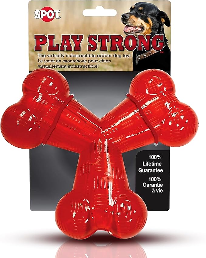 SPOT Play Strong Trident Bone - Durable TPR Long Lasting Dog Chew for Aggressive Chewers, Hole for Treats, Virtually Indestructible Toy for Large Dogs & Puppies up to 90lbs - 6 inch