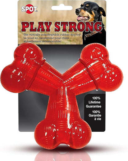 SPOT Play Strong Trident Bone - Durable TPR Long Lasting Dog Chew for Aggressive Chewers, Hole for Treats, Virtually Indestructible Toy for Large Dogs & Puppies up to 90lbs - 6 inch