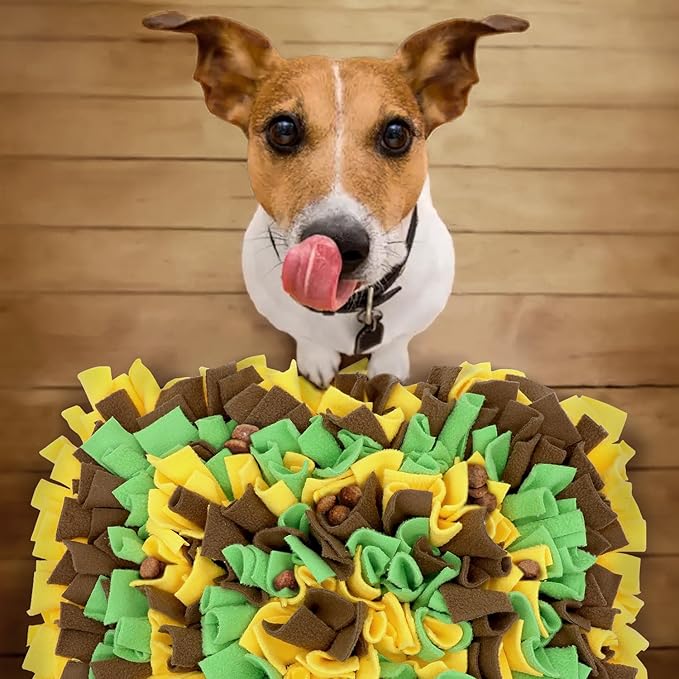 Pet Snuffle Mat for Dogs, Dog Feeding Mat, Nosework Training Mats for Foraging Instinct Interactive Puzzle Toys (Yellow&Brown&Green)