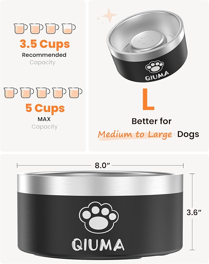 Slow Feeder Dog Bowls Stainless Steel, Food-Grade 304 Dog Slow Feeder Bowl 3.5 Cups Capacity, Heavy Duty Double-Layer with Non-Slip Base, Pet Puzzle Bowl for Medium & Large Dogs (Black)
