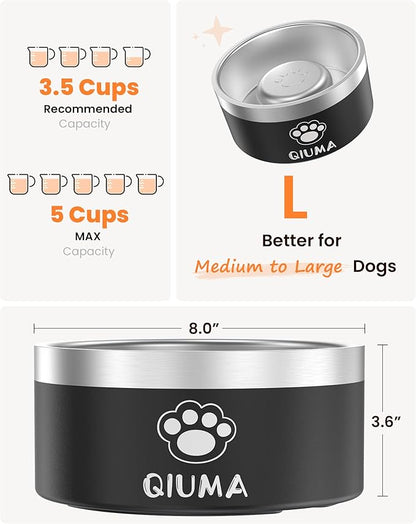 Slow Feeder Dog Bowls Stainless Steel, Food-Grade 304 Dog Slow Feeder Bowl 3.5 Cups Capacity, Heavy Duty Double-Layer with Non-Slip Base, Pet Puzzle Bowl for Medium & Large Dogs (Black)