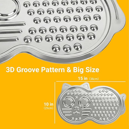 Heavy Duty Stainless Steel Lick Mat for Dogs & Cats - 15"×10" Large Metal Dog Licking Mat, Chew Proof Slow Feeder Mat with Suction Cups for Puppy & Cat, Dishwasher Safe, Whisker-Friendly