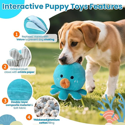 Interactive Dog Toys, [Newly Upgraded] Moving Dog Toy to Keep Them Busy, Bouncing Dogs Toy/Squeaky Rolling Ball with Jumping Music Talking Mode for Small Medium Large Dogs(Upgrade Octopus)