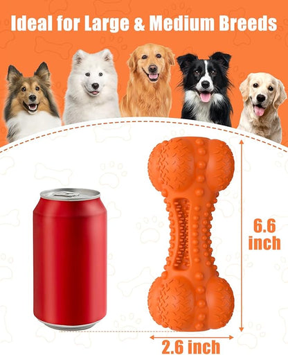 Dog Squeaky Chew Toys for Aggressive Chewers, Long Lasting Tough Rubber Bones for Teeth Cleaning, Indestructible Pet Toy for Large Medium Breed Dogs