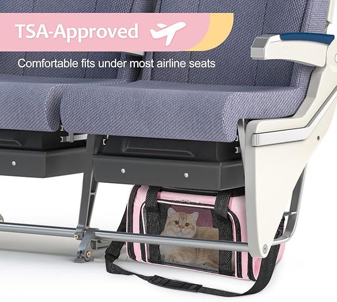 Discala Cat Dog Carrier Up to 15 Lbs TSA Airline Approved Pet Carrier for Small Medium Cats Puppies Dog Carriers for Small Dogs Collapsible Soft Sided Cat Travel Carrier - Pink 15.7"x10.2"x10.2"