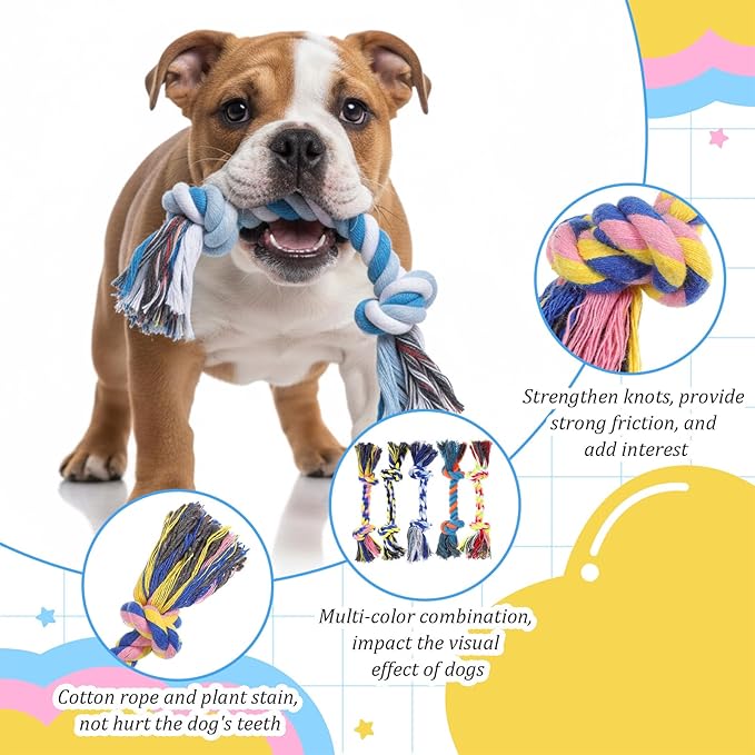 100 Pieces Knot Rope Dog Toys Multi-Color Puppy Chew Toy for Small Medium Dogs, Dental Teething Chew Toy with 2 Knots, Interactive Tug Toys for Aggressive Chewers, Stress Relief Pet Supplies