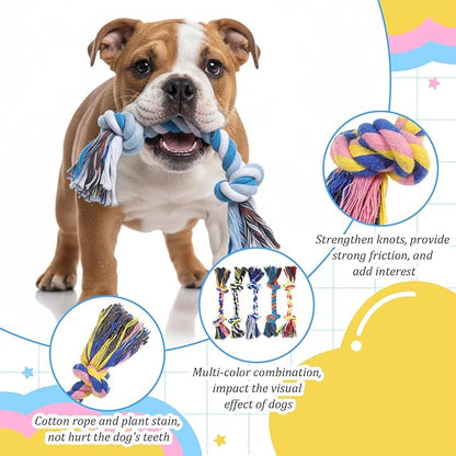 100 Pieces Knot Rope Dog Toys Multi-Color Puppy Chew Toy for Small Medium Dogs, Dental Teething Chew Toy with 2 Knots, Interactive Tug Toys for Aggressive Chewers, Stress Relief Pet Supplies