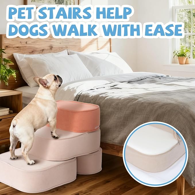 Dog Stairs for Small Dogs 17.7" H,2 in 1 Dog Steps for High Bed Couch 3-Step Pet Stairs for Dogs to Get On Bed,High Density Foam Non-Slip Pet Ramp for Puppy Older Cat