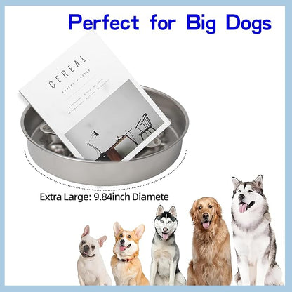 Slow Feeder Dog Bowl Stainless Steel - Double-Sided Rotating Puzzle Design, 2 Cup Capacity for Medium & Large Dogs, Anti-Choking, Non-Slip Base, Dishwasher Safe