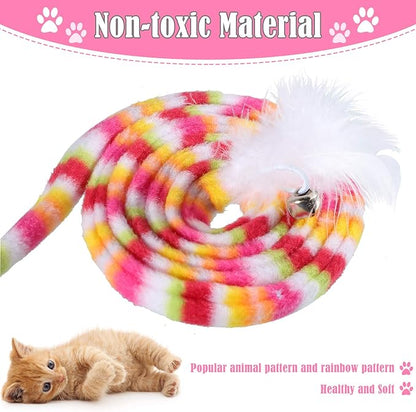 Sumind 6 Pieces Cat Toys Interactive Cat Wand Toys with Feather and Bell Safe Teaser Catcher Stick Toy Colorful and Sounding Christmas Wand for Cats Kittens Training Pets Exerciser