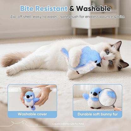 Petbobi Flappy Bird Cat Toy - Realistic Interactive Cat Toy with Sparrow Bird Chirp Tweet Flapping Wings (Non-Flying Design), Rechargeable Motion-Activated Catnip Toys for All Breeds Kittens, Blue