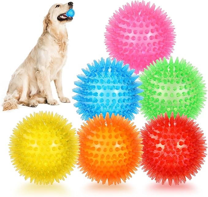 petizer 6 Pack 2.5” Squeaky Dog Toy Balls, Floating Dogs Pool Balls, Spiky Dog Balls, Durable Interactive Fetch Toys for Puppy, Dog Chew Toys for Teething (2.5", Small Dog)
