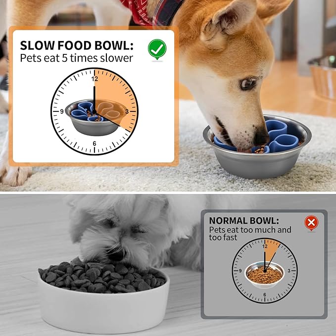 Slow Feeder Dog Bowls Insert, Bestalk Soft Silicone Slow Eating Dog Bowl Insert with Suction Cups for Small, Medium and Large Dogs(Darkblue S)