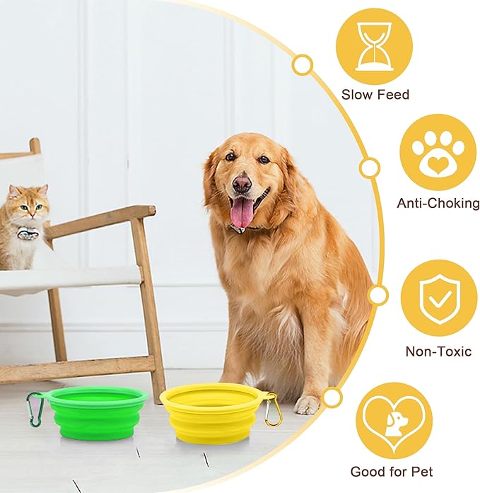 Small Collapsible Dog Bowls (12oz), 1 Pack Pet Travel Foldable Bowl with Carabiners, Healthy, Soft Silicone, Portable Essential Set for Walking, Travel, and Hiking (Green)
