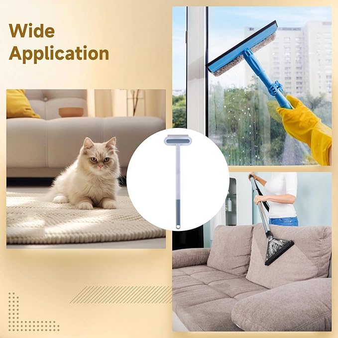 OMISTAR 2 Pcs 23.6 Inch Pet Hair Removal Tool, 4-in-1 Multifunctional Fur Cleaner with Extendable Handle, Reusable Dog Cat Hair Remover Brush for Furniture, Carpet, Couch, Bedding & Car Interiors