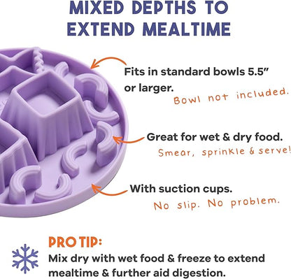 Awoo Snackaroni - Silicone Slow Feeder for Dog Bowls Over 5.5-Inches - Non-Slip, Wet and Dry Food-Compatible Pet Dish with Suction Cups - Extends Mealtime for Fast Eaters - Dishwasher Safe (Lavender)