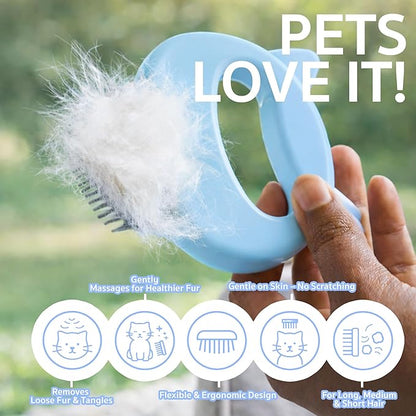 Pet Hair Removal Massage Shell Comb, Soft Deshedding & Dematting Grooming Brush for Dogs, Cats, Puppies & Rabbits – Removes Loose Fur & Mats, For Long & Short Hair (Blue)