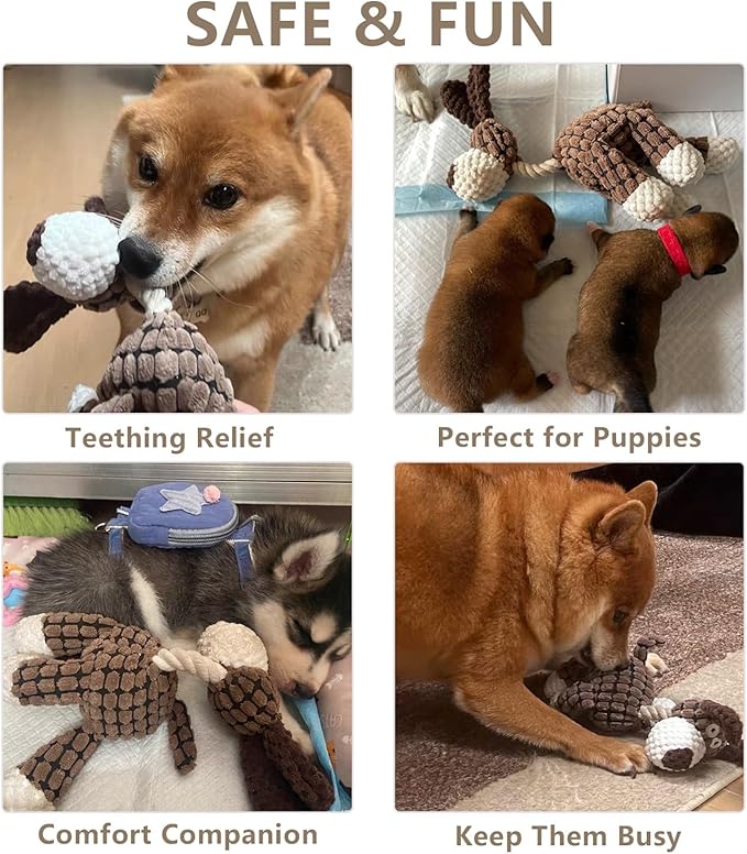 Squeaky Plush Dog Toy, Puppy Chew Toy for Teething, Tough Small Dog Toy to Keep Them Busy