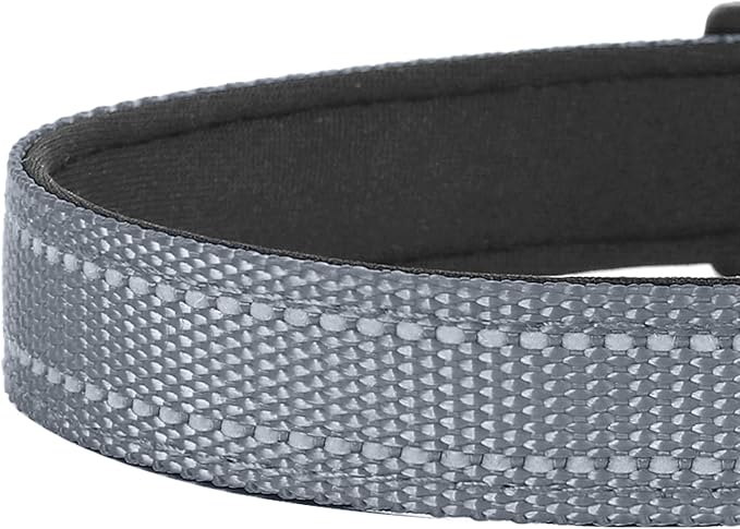 Reflective Dog Collar, Adjustable Soft Neoprene Padded Nylon Pet Collars with Buckle for Extra Large Dogs, Gray,XL