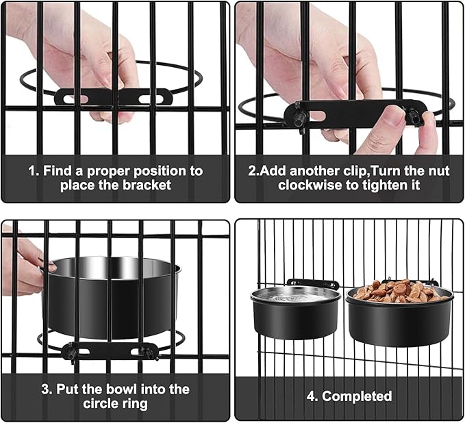 Dog Crate Water Bowl Hanging,2 Pack Stainless Steel Water Food Bowl No Spill for Crate Cage,Kennel Bowls Mountable Coop Cup for Dogs Cats Puppy