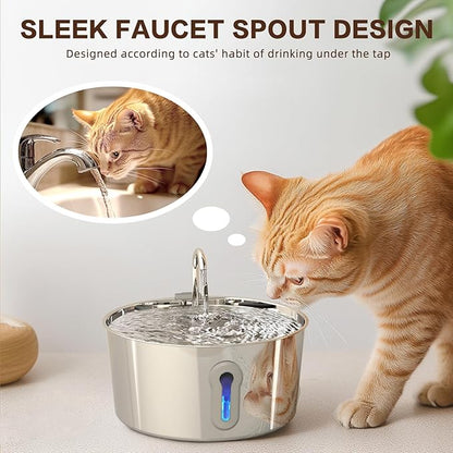 Stainless Steel Cat Water Fountain, 135oz/4L Automatic Pet Fountain Dog Water Dispenser with Ultra-Quiet Pump & 2 Replacement Filters & for Cats Inside, Dogs, Multiple Pets