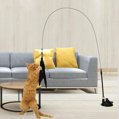 Cat Wand Toy - Flexible Cat Feather Stick Toy, Cat Teaser Stick with Detachable Feather | Easy to Install Cat Play Wand, Cat Stimulating Toy, Suction Cup Toy for Cats Exercise and Interactive Play