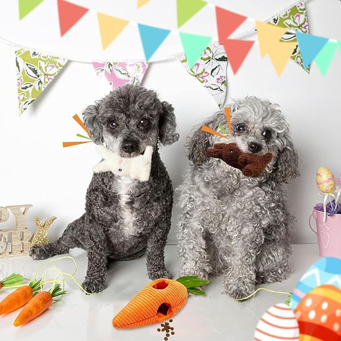 Easter Dog Toys, Carrot Hide and Seek with 2 Squeaky Bunny Small and Plush Dog Puzzle Toys, Easter Squeaky Gifts for Small and Medium Dogs