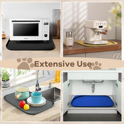 Silicone Pet Food Mat with Raised Edge for Food and Water Bowl, Dog Feeding Mats, Cat Food Trays for Floor Waterproof, Rubber Tray for Dogs and Cats, 19 x 12 x 0.7 Dark Brown