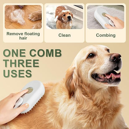 4 in 1 Cat Steam Brush for Shedding, Cat Brush with Steam, Pet Groomer Comb for Massage, Cleaning, Shedding & Combing, Hair Removal Comb for Cats Dogs (Khaki, For long hair)
