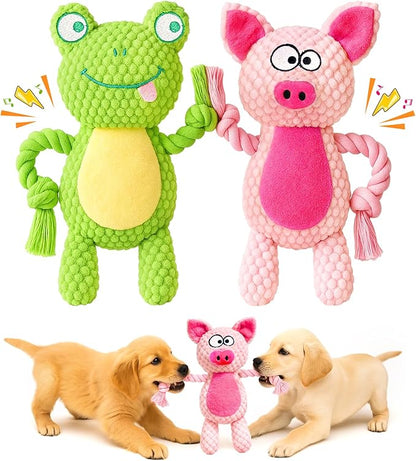 Swooflia 2 Pack Squeaky Dog Toys - Crinkle Plush Pig and Frog Toys for Puppies, Interactive and Stimulating Toy to Relieve Boredom for Small Dogs and Keep Them Busy