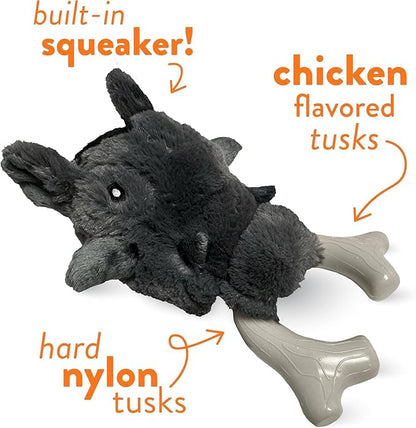 Spunky pup Knucklehead Durable Dog Toy - 2-in-1 Plush & Chew Toy for Aggressive Chewers, Chicken-Flavored Dental Chew, Durable Double-Stitched Squeaker- Warthog