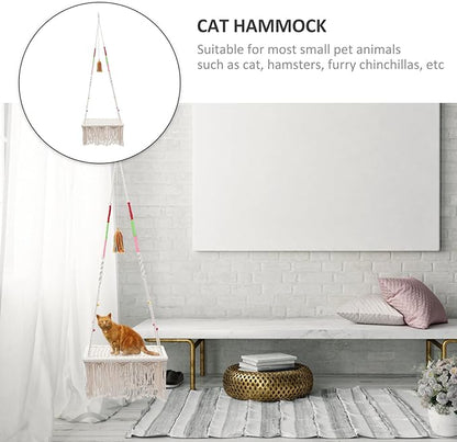 Hanging Cat Swing Bed Macrame Decorative Pet Hammock Bohemian Style Indoor Hanging Cat House Kitten Sleeping Furniture