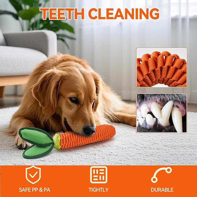 AUSCAT Carrot Dog Toy, Rope Toys for Dogs, Durable Tug of War Toy with Squeaker, Braided Rope Dog Toy, Braided Teething Toys for Small and Medium Dogs, not for Aggressive Chewers