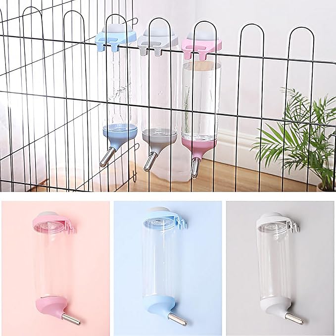 No-Drip 500ml Pet Water Bottle for Dogs & Small Animals (Rabbit/Hamster/Guinea Pig) - Adjustable Cage-Mounted Dispenser with Detachable Leak-Proof Design for Kennels/Crates Blue