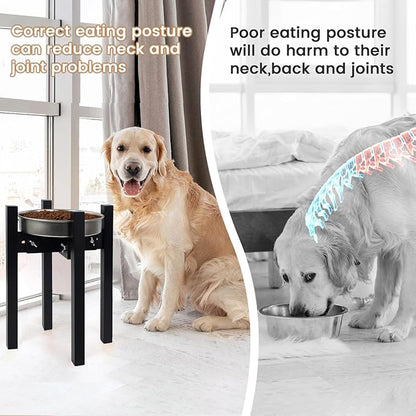 Elevated Dog Bowl Stand,Adjustable Dogs Food Stand for 8”-11” Bowls,Single DogBowl Holder 14” Tall for Large Dogs Black
