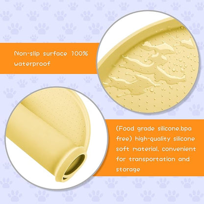 100% Waterproof 0.5" Raised Edge BPA Free Silicone Dog Food Mat, Pet Cat Feeding Mats Contain Spills Protects Floors, Placemats for Cats and Dogs Water Bowl Dishwasher.(Small, Yellow)