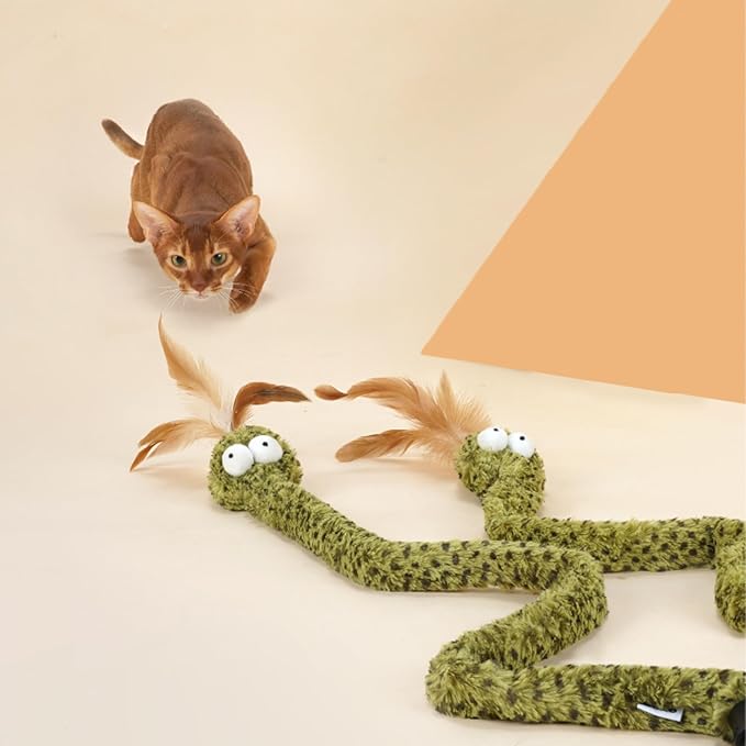 ZEZE Forest Snake Cat Teaser Wand Toy, 50.5” Interactive Feather Cat Toy with Crinkle Sound, Flexible Rubber Wand & Non-Slip Handle for Indoor Cats Play