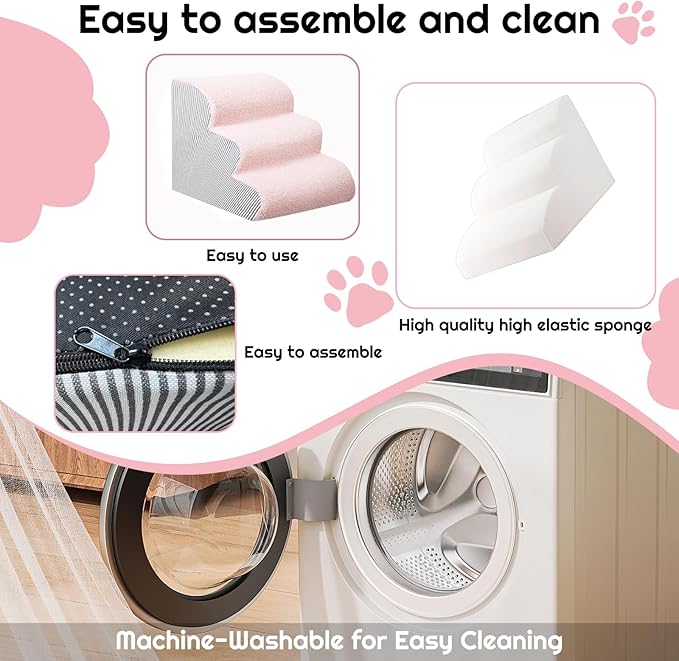 Dog Stairs for Bed 13.7" H, 30D Foam 3-Step for Sofa,Curved Stairs for Puppy,Pet Steps for Couch for Small Dogs and Cats or Pets Friendly