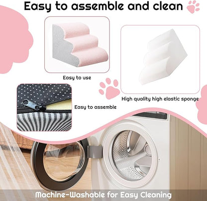 Dog Stairs for Bed 13.7" H, 30D Foam 3-Step for Sofa,Curved Stairs for Puppy,Pet Steps for Couch for Small Dogs and Cats or Pets Friendly