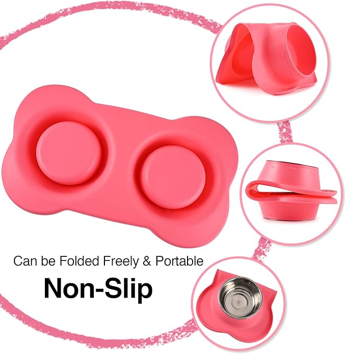 Dog Bowls 2 Stainless Steel Bowl for Pet Water and Food Feeder with Non Spill Skid Resistant Silicone Mat for Pets Puppy Small Medium Cats Dogs