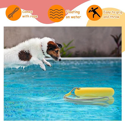 2 Pcs Dog Pool Float Toy with Throw Rope 9.8 x 1.6 Inches Dog Bumpers for Water Retrieving Puppy Training Chew Toys for Hunting Training Pool Outdoor (Yellow, Orange)