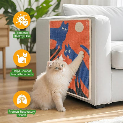 3-in-1 Sisal Cat Scratcher Mat 23.6x15.7'' Protects Carpet Couch & Furniture with Sticker Tape, Floor & Wall Cat Scratching Pad, Anti-Slip, Durable for Indoor Outdoor Cats (Vivid Orange)