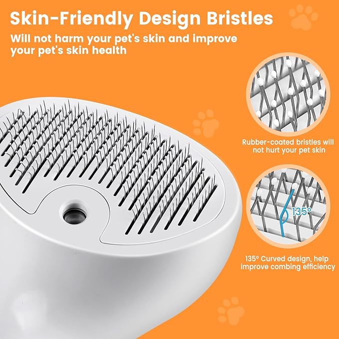 Pet Steam Brush for Dog & Cat, 4 in 1 Self Cleaning Cat Steam Brush for Shedding, Mist Spray Hair Removal Comb for Long Haired Pet Grooming, Effectively Prevents Flying Fur and Reduce Static