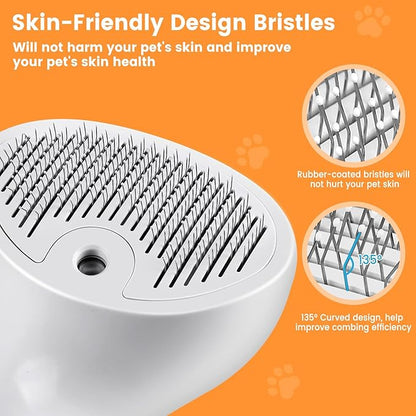 Pet Steam Brush for Dog & Cat, 4 in 1 Self Cleaning Cat Steam Brush for Shedding, Mist Spray Hair Removal Comb for Long Haired Pet Grooming, Effectively Prevents Flying Fur and Reduce Static